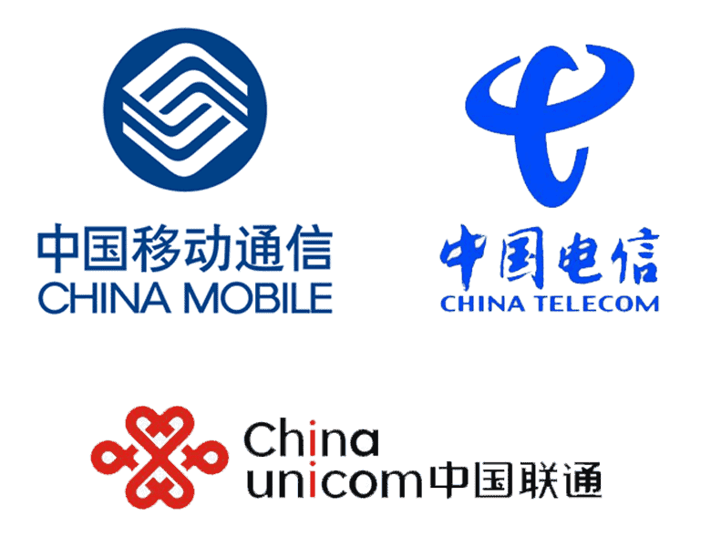 Ba nhà mạng viễn thông lớn của Trung Quốc: China Mobile, China Telecom và China Unicom