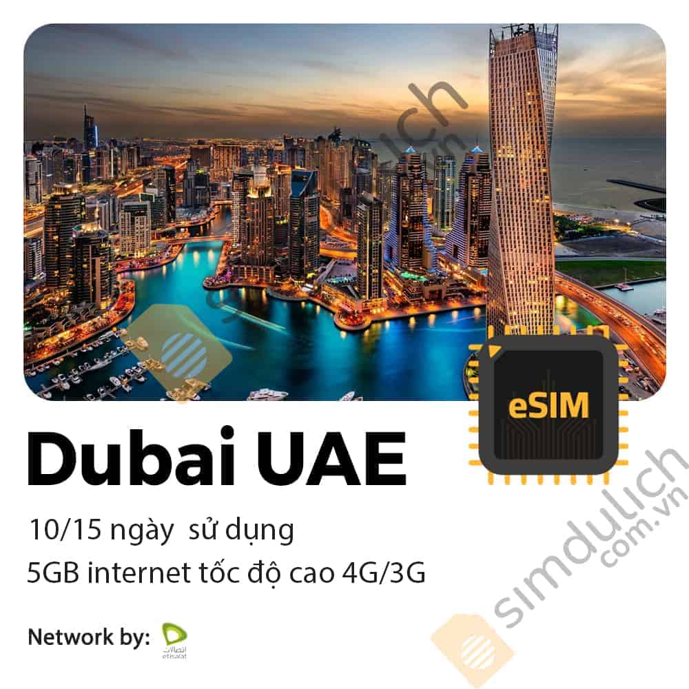 Esim Du Lịch Dubai Uae 10-15 Ngày 5Gb Data